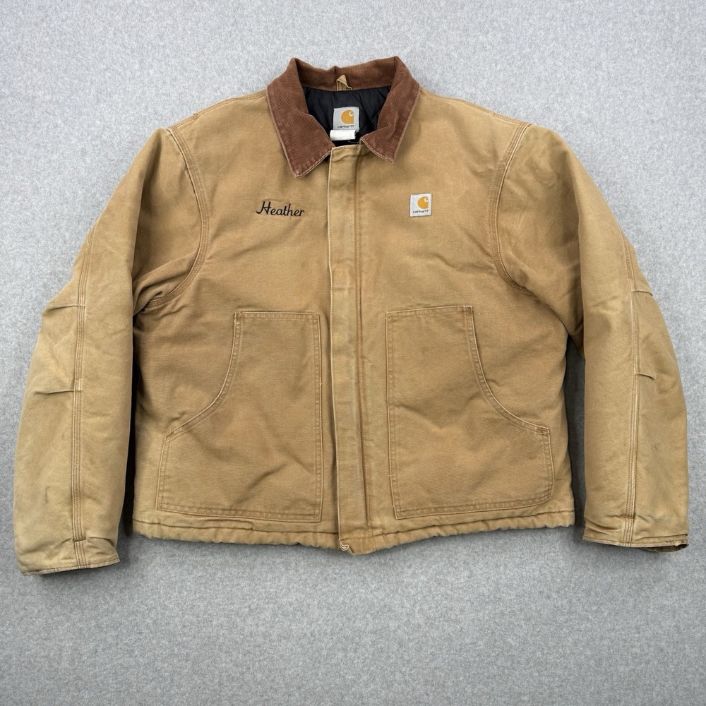 Vintage Carhartt Jacket Mens Large Brown Quilted Lined J22 Detriot Work USA Made